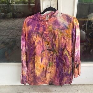 Hand-Dyed  Men  Henley Nehru Collar Shirt in Purple & Gold